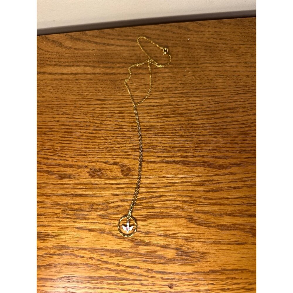 Gold toned Holy Spirit trinity Necklace dove catholic christian